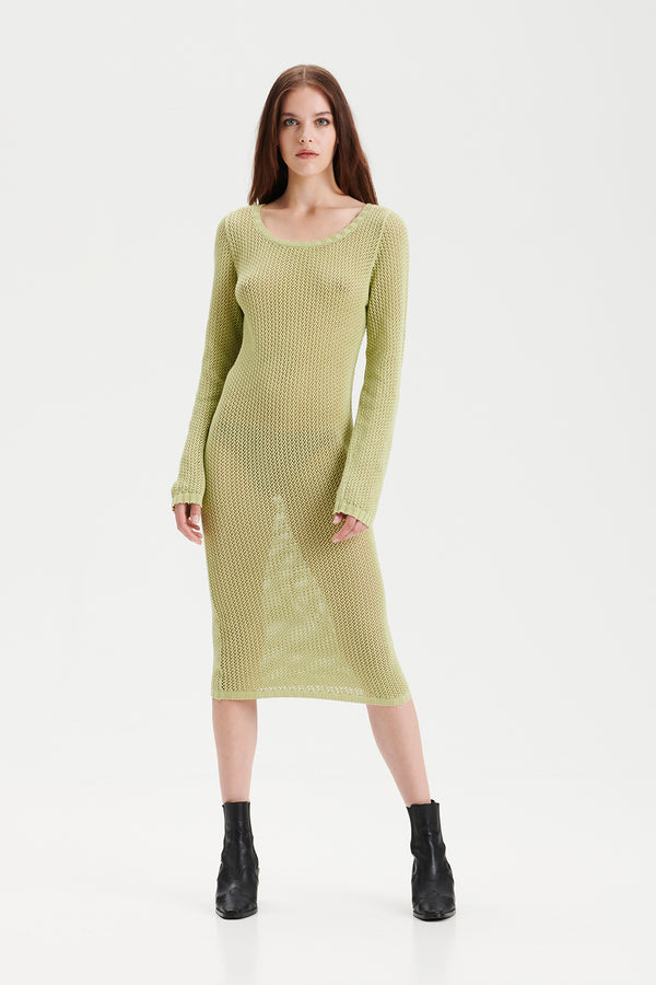 SAMPLE | KAJO knitted mesh dress in lichen