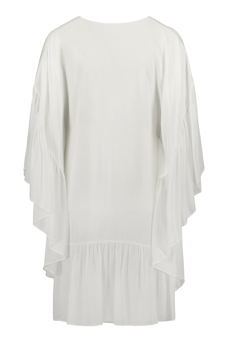 USVA frill kaftan dress in white