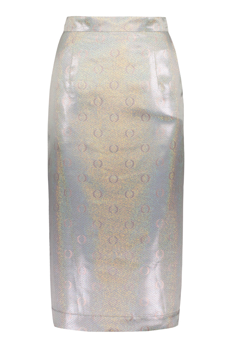 O-logo sequin jacquard pencil skirt