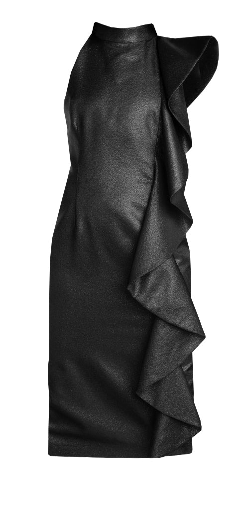 KAAMOS frill dress in shimmering black