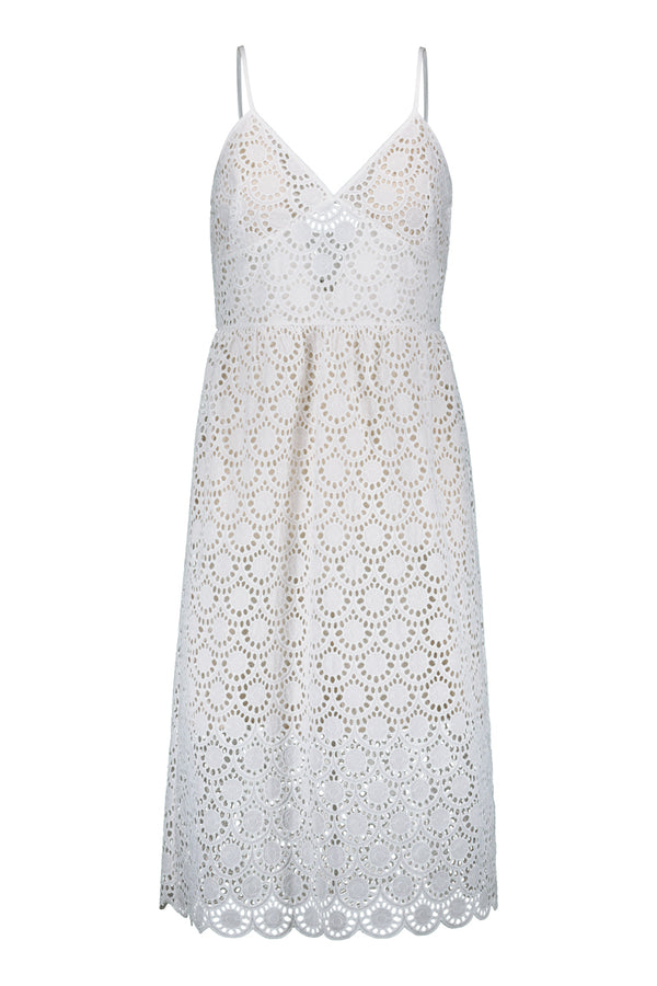 Neva lacedress in white. Front picture of the product. Hálo from north
