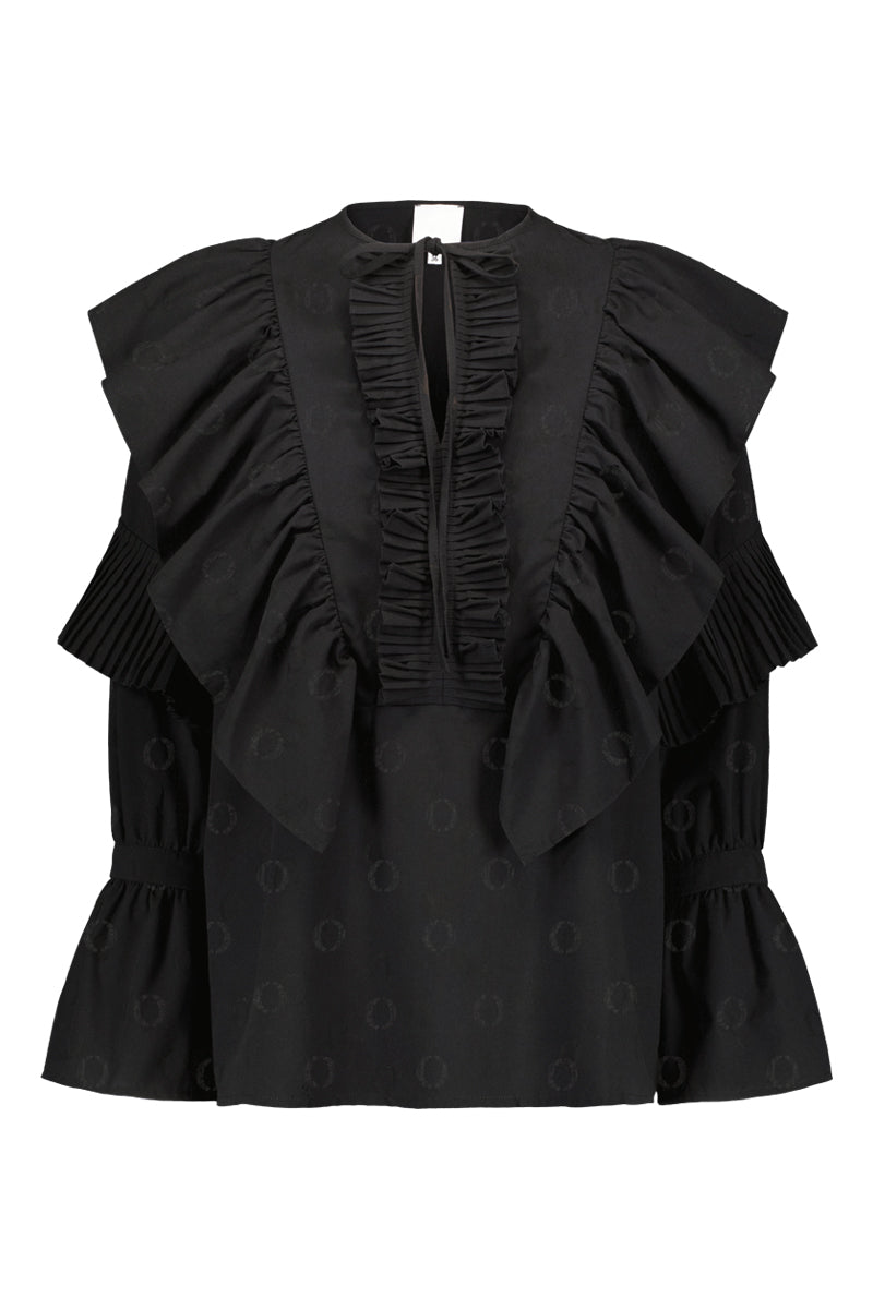 Hálo O-logo pleated devoré blouse in black