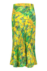 Reidar frill skirt in green and yellow. Back picture of the product. Hálo x Reidar Särestöniemi EXCLUSIVE