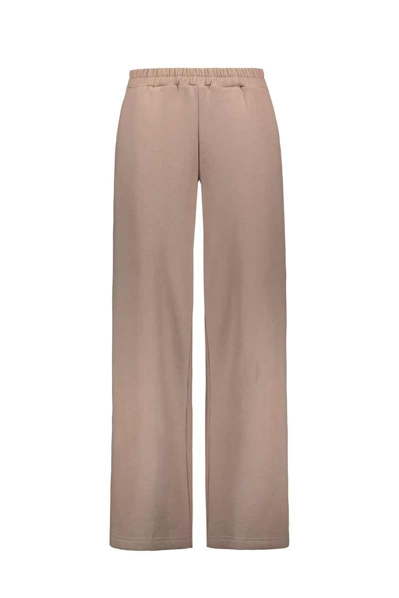 Tundra woolen wide college pants in taupe. Front picture of the products. Hálo from north