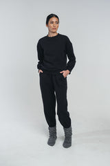 Tundra woolen college pants in black paired with matching tundra woolen college in black. Hálo from north